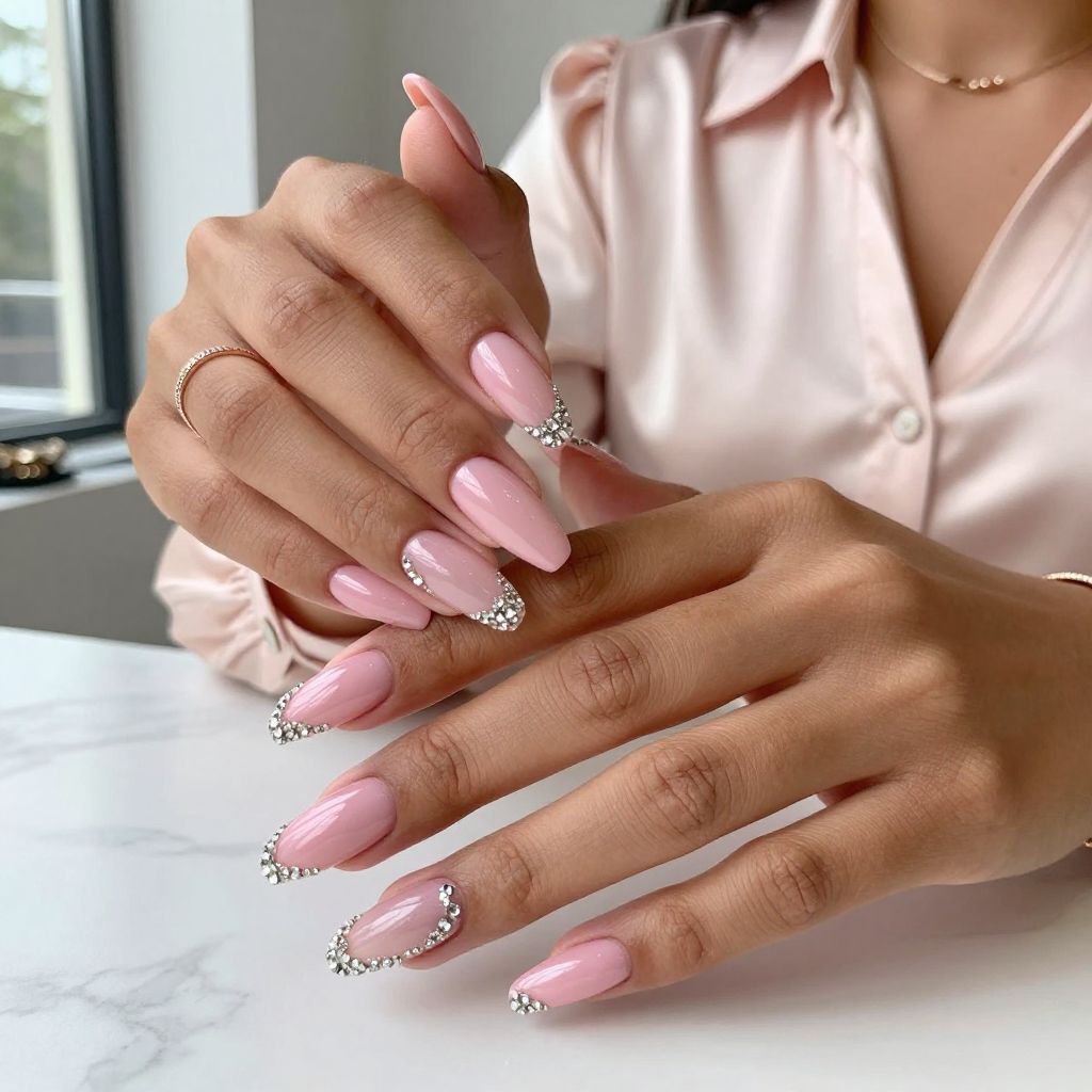 Soft Pink with Crystal Cluster Tips