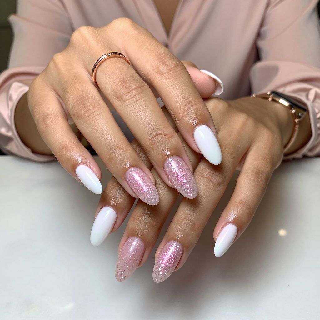 Pink Glitter Ombre with White Base