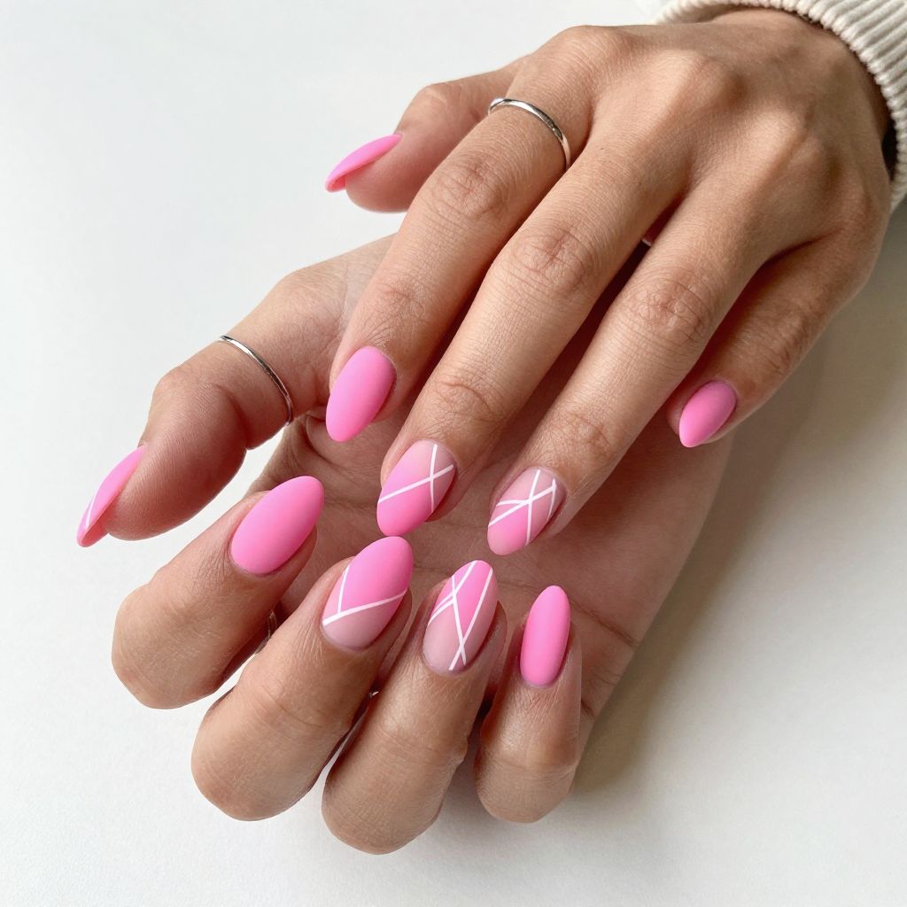 Neon Pink Matte with White Geometric Lines