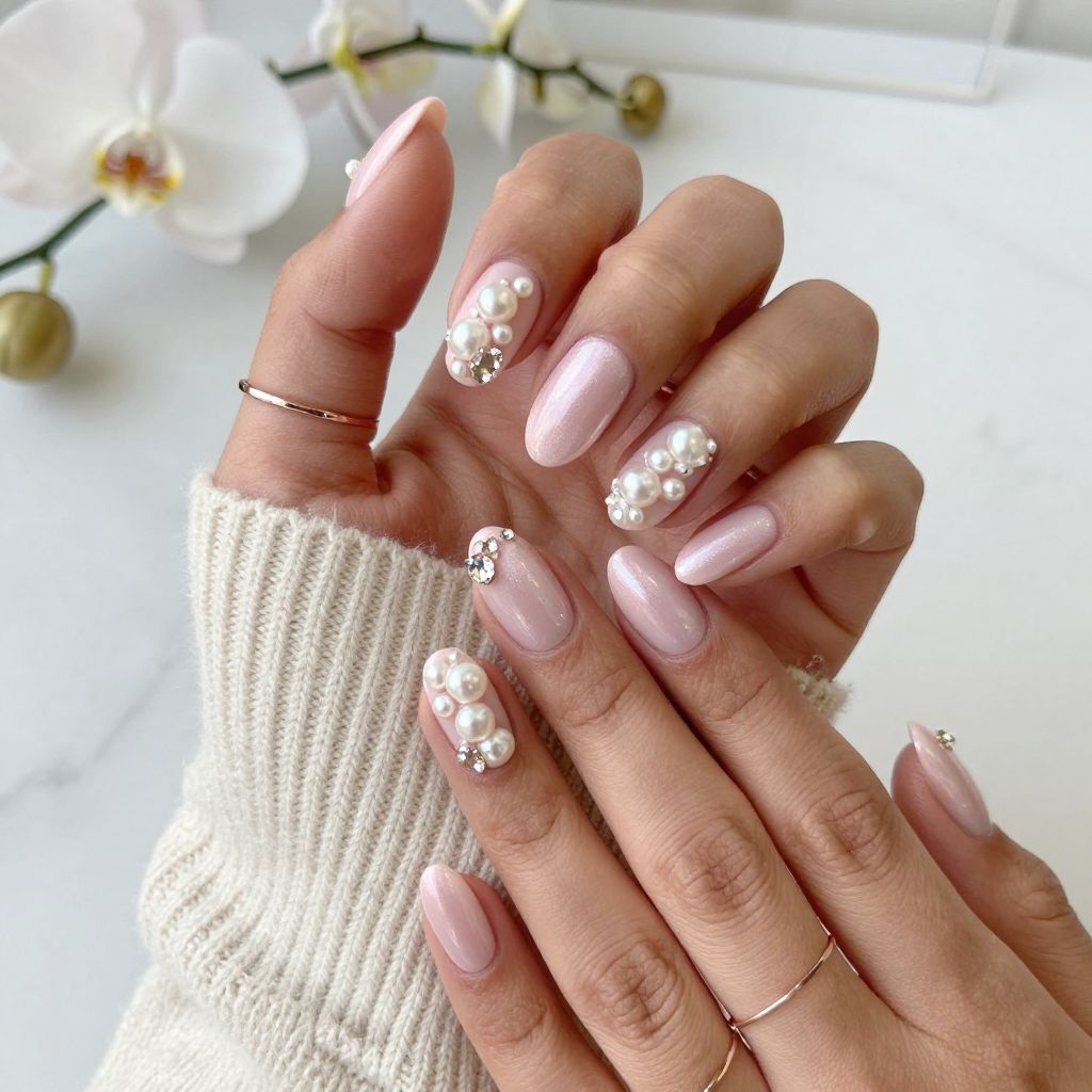 Pastel Pink with Pearl and Gem Embellishments
