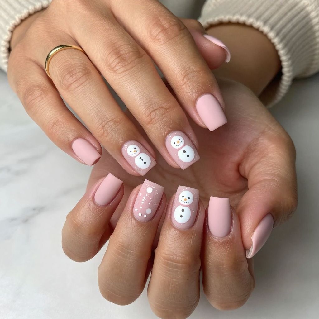 Matte Pink with Glittery Snowman Accents