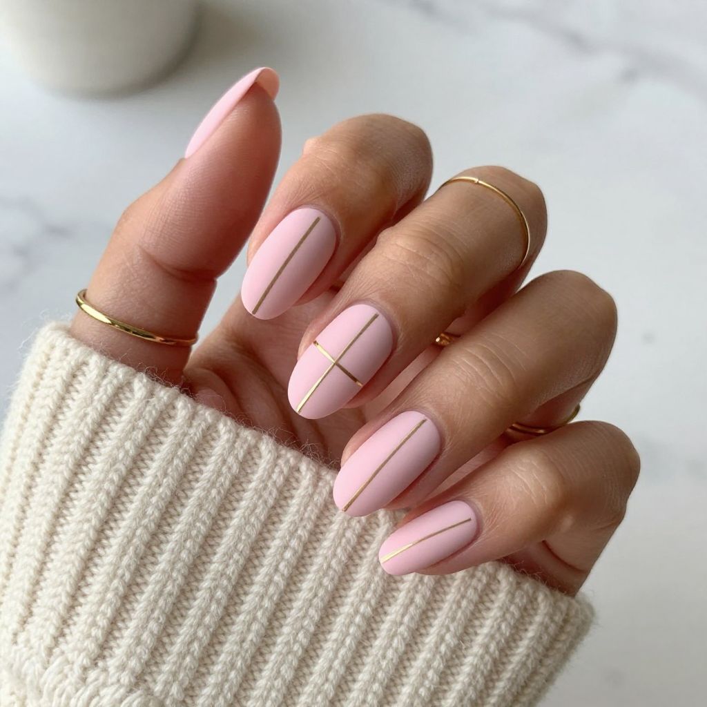 Matte Pink with Minimalist Gold Lines