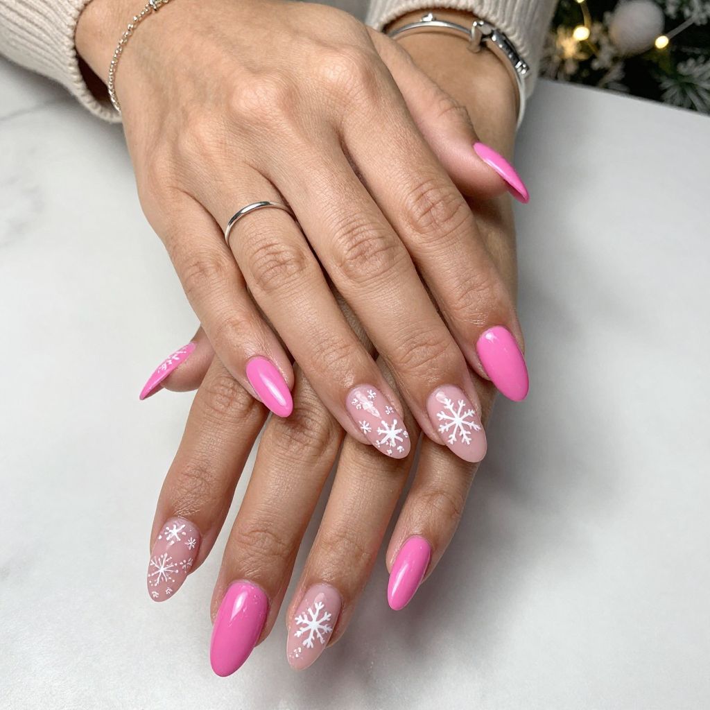 Bright Pink with Matte White Snowflake Stamping