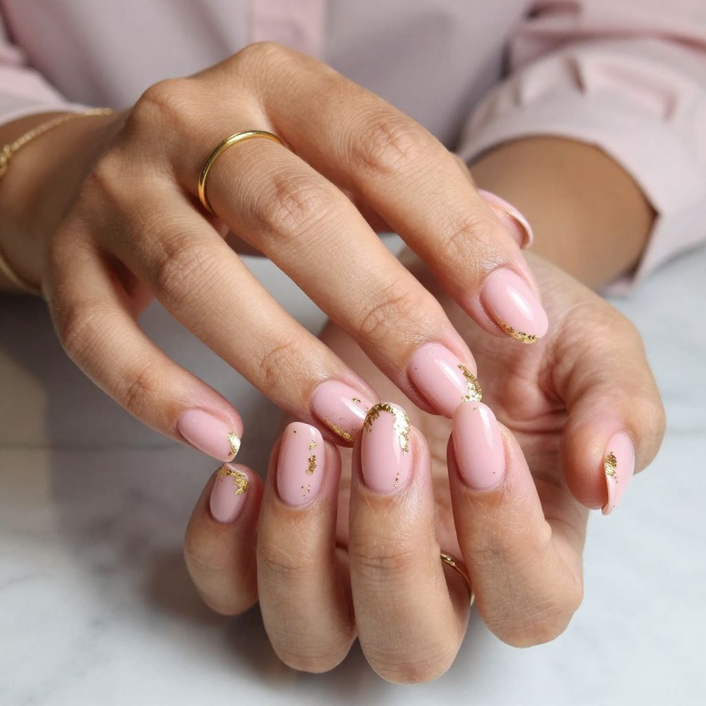 Pink French Tips with Gold Foil