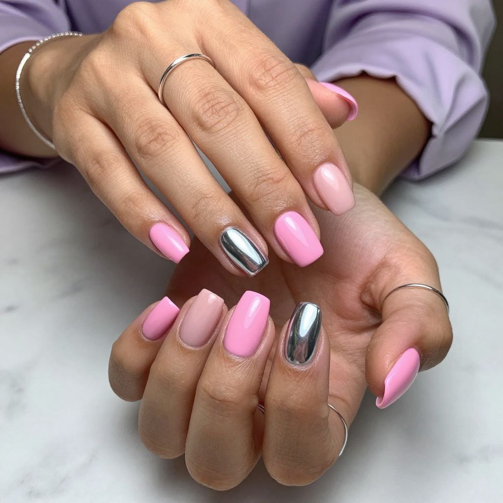Candy Pink French with Chrome Accent