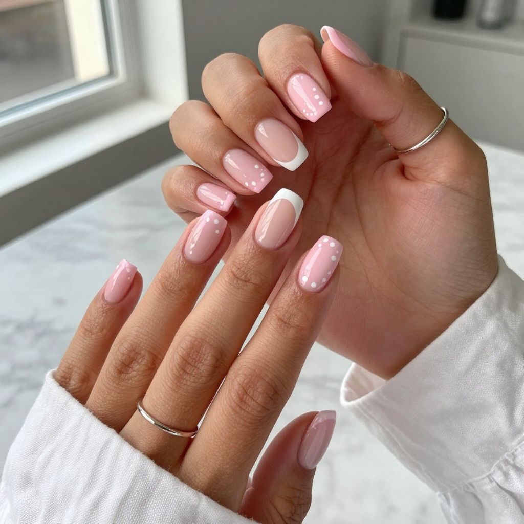 Pastel Pink French with Tiny Polka Dots