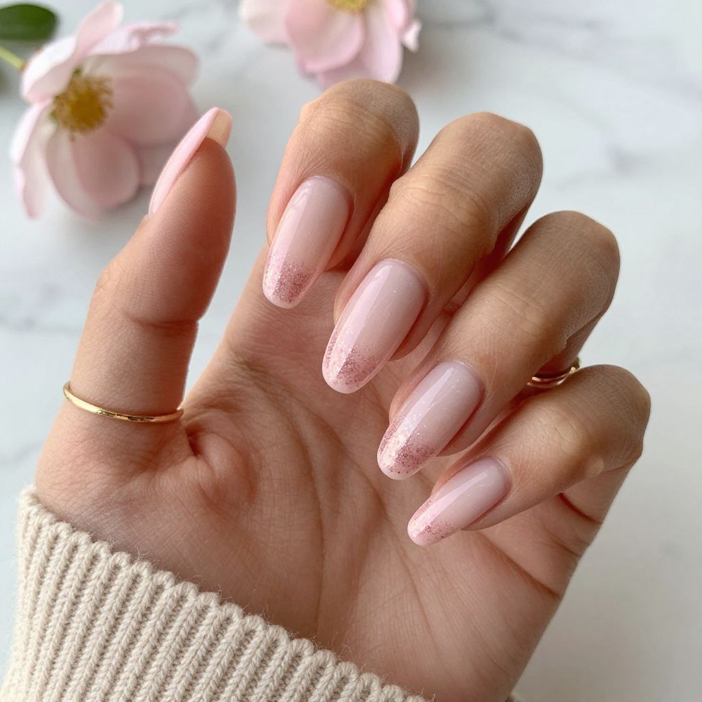 Soft Pink French with Subtle Glitter Fade
