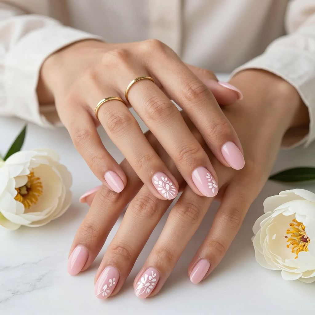 Pastel Pink with White Floral Details