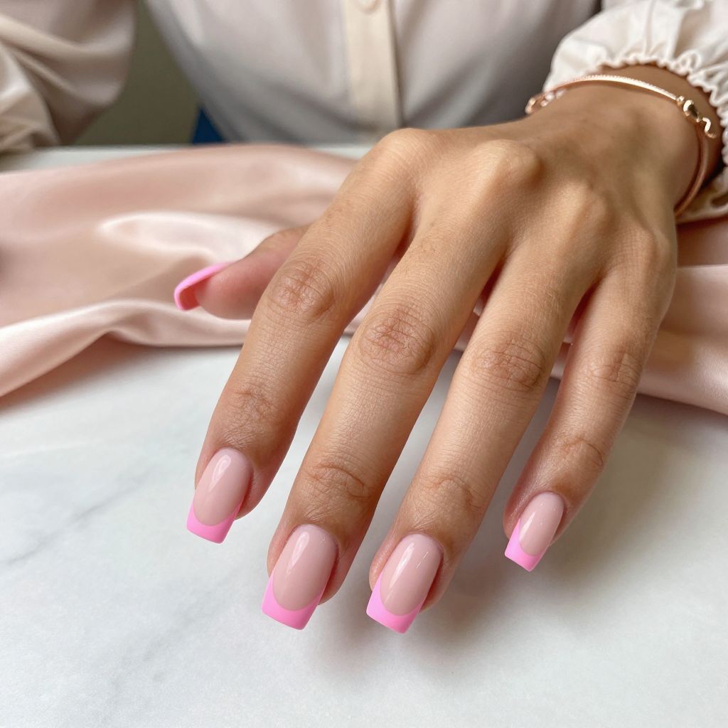 Peachy Pink Tips with Matte French Edge