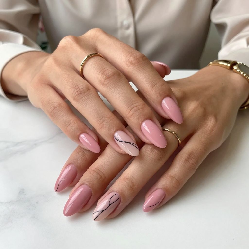Dusty Rose Pink Tips with Minimalist Line Art