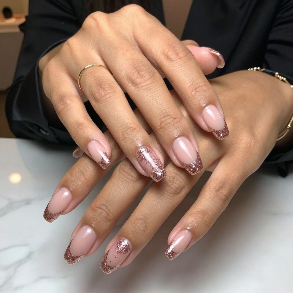 Glitter Pink Tips on Coffin Nails