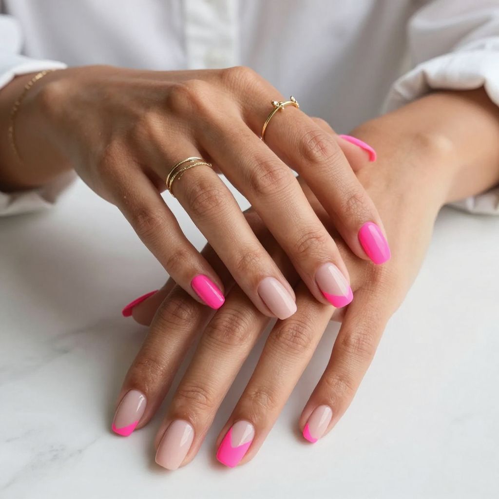 Neon Pink Half Moon Tips
