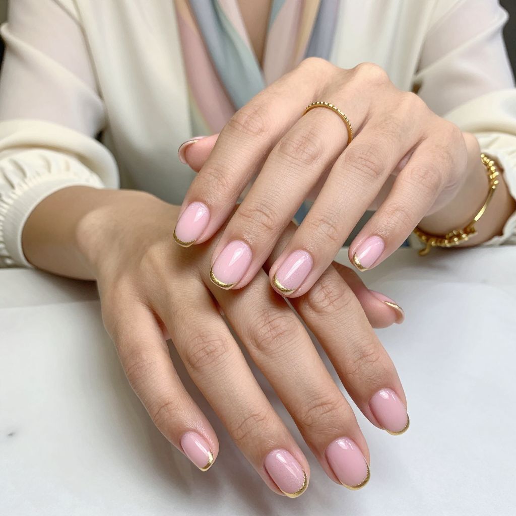 Pastel Pink Tips with Thin Gold Stripe