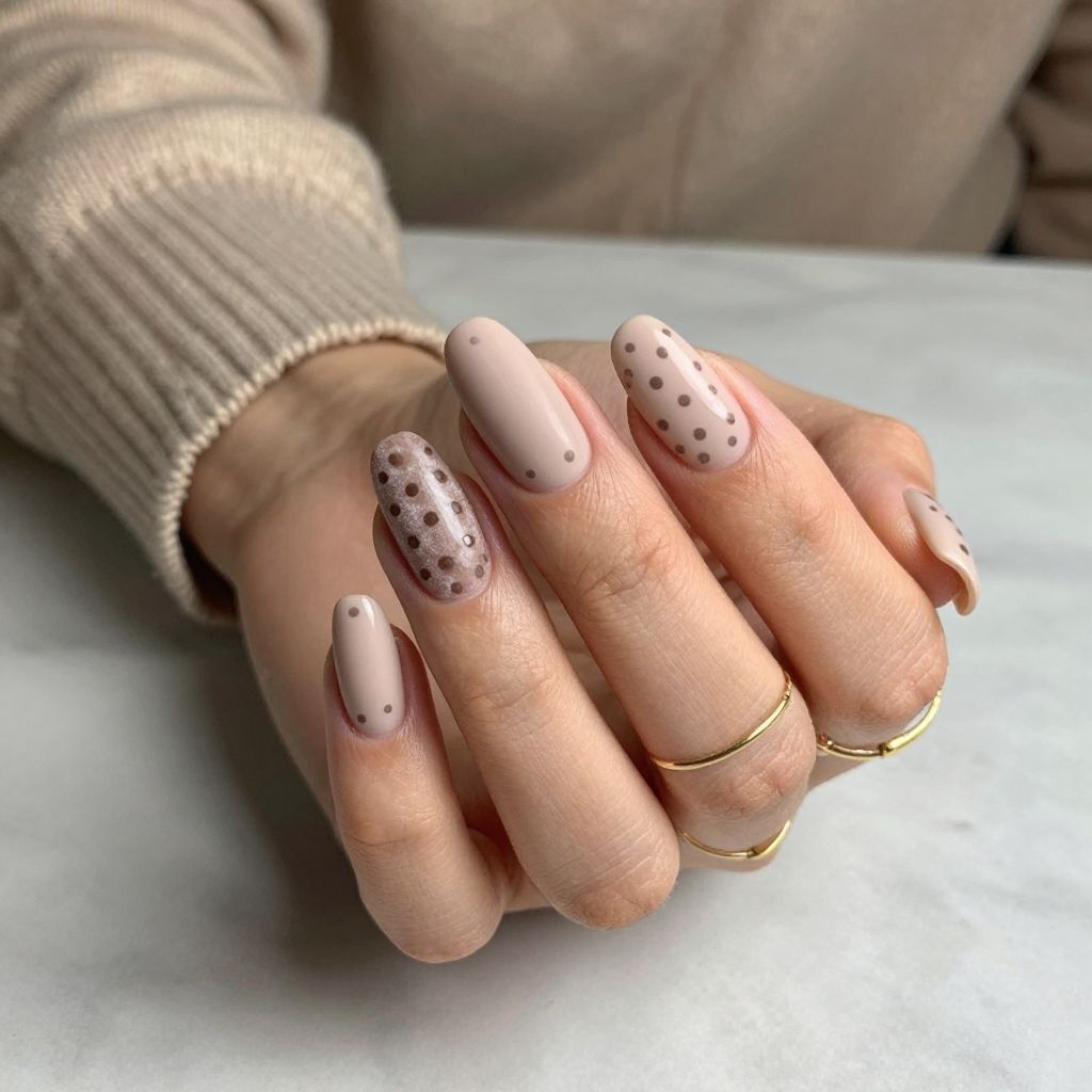 Textured Polka Dots on Nude Velvet Finish