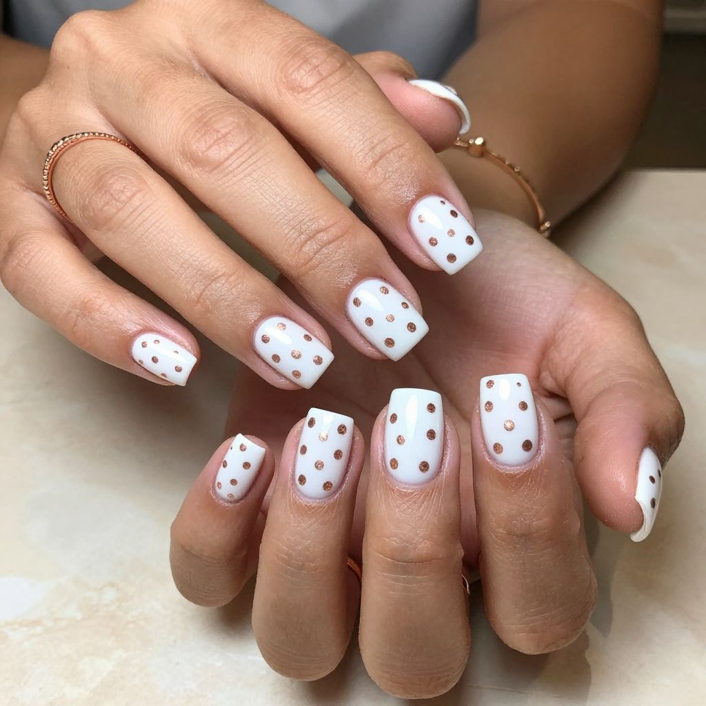 White Base with Metallic Rose Gold Polka Dots