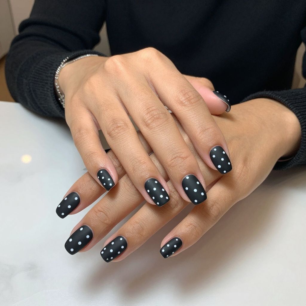 Matte Black Base with White Polka Dots