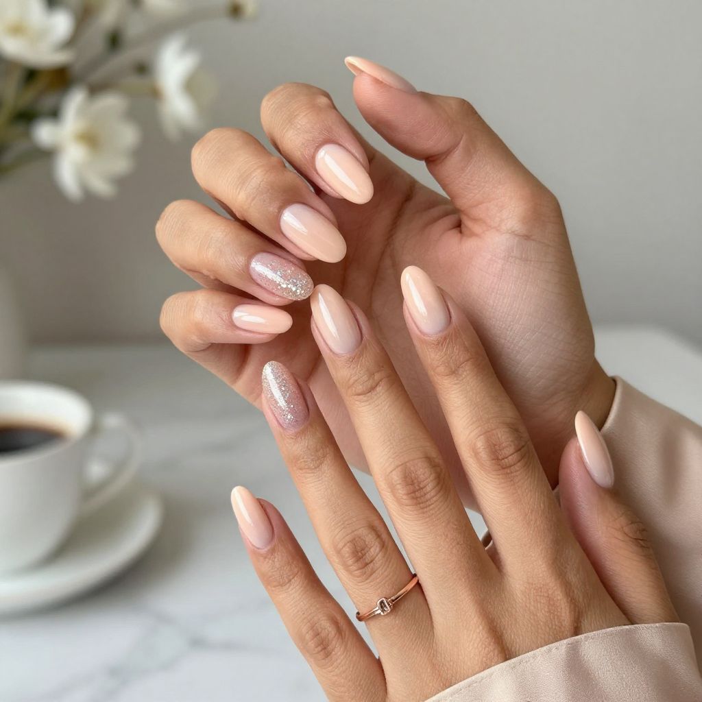Pale Peach with Glitter Gradient Accent
