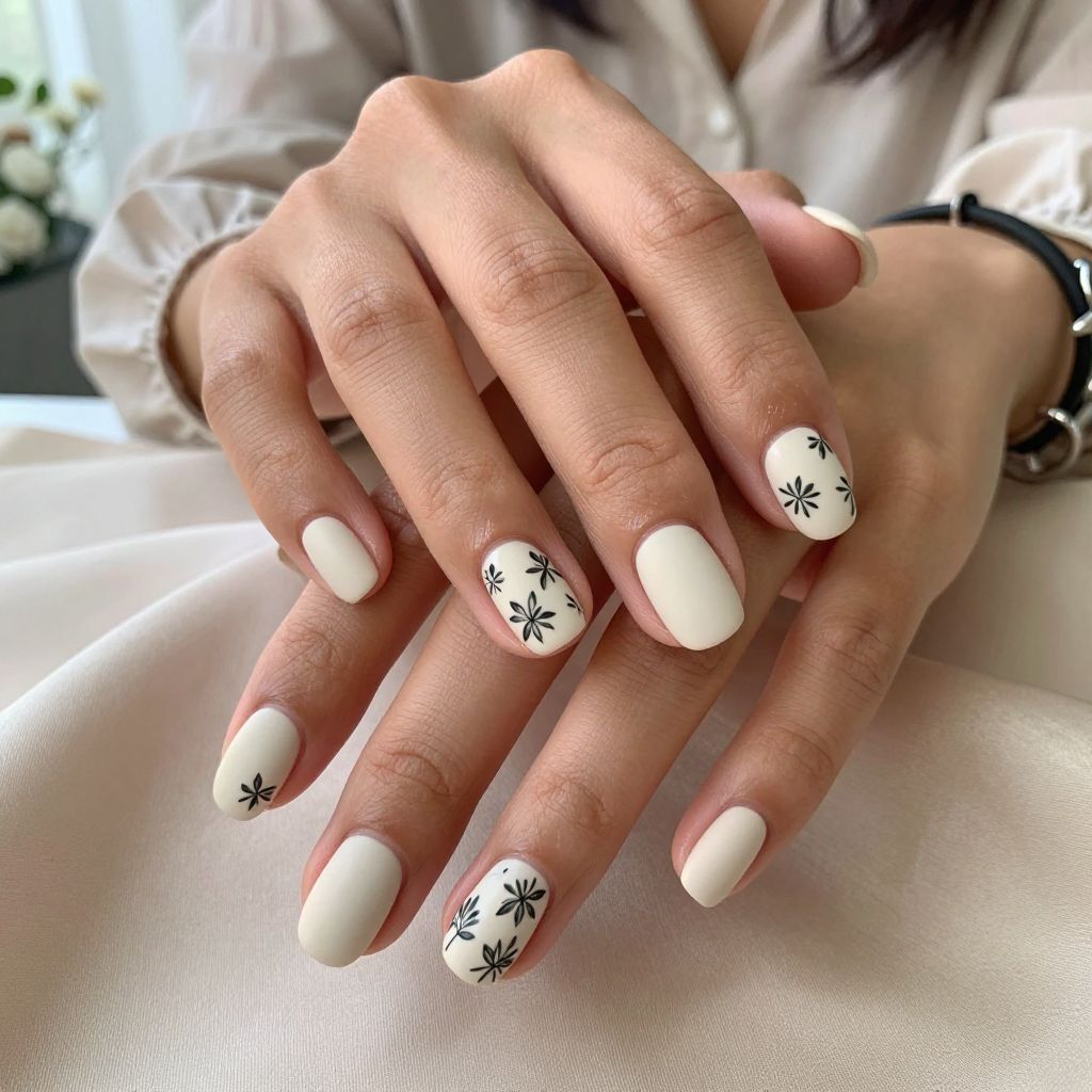 Soft Cream Base with Matte Floral Detail