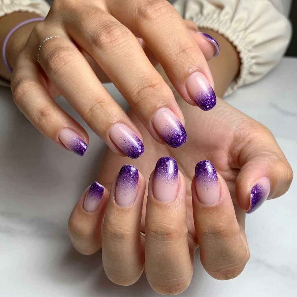 Glitter Gradient Purple French Tips