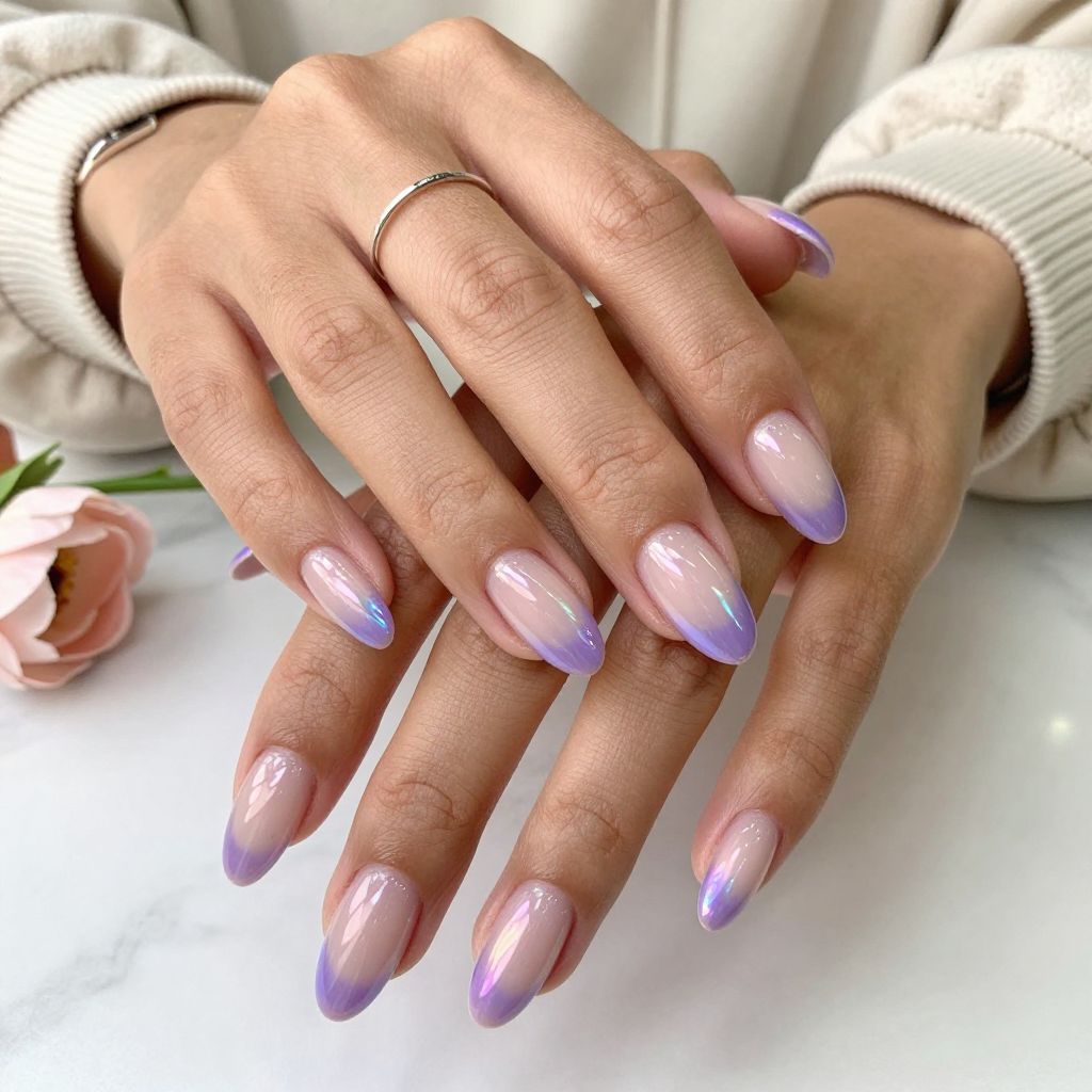 Iridescent Purple French Tips with Clear Base