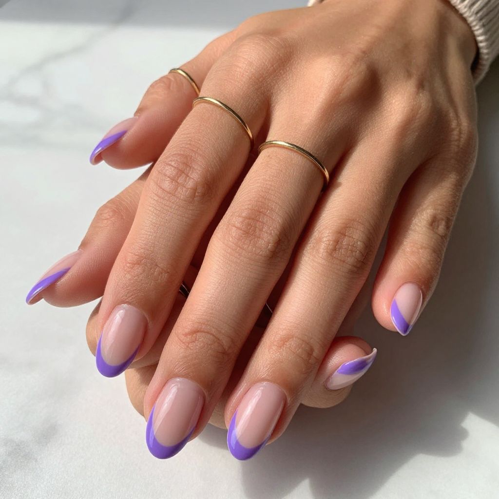 Irregular Purple French Tips with Clear Negative Space
