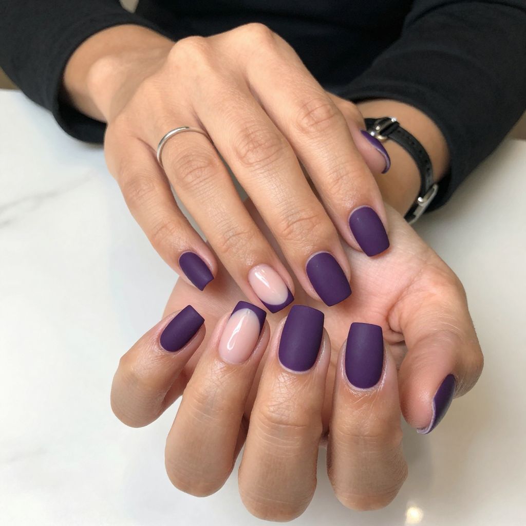 Deep Purple Matte French Tips