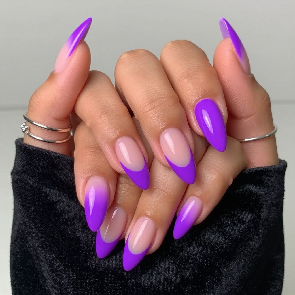 Neon Purple French Tips on Stiletto Nails