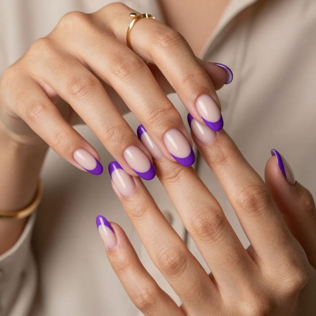 Vivid Violet French Tips with Matte Nude Base