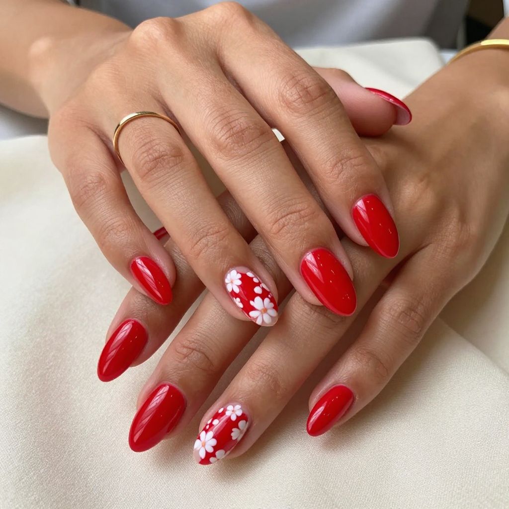 Red Almonds with White Floral Detailing