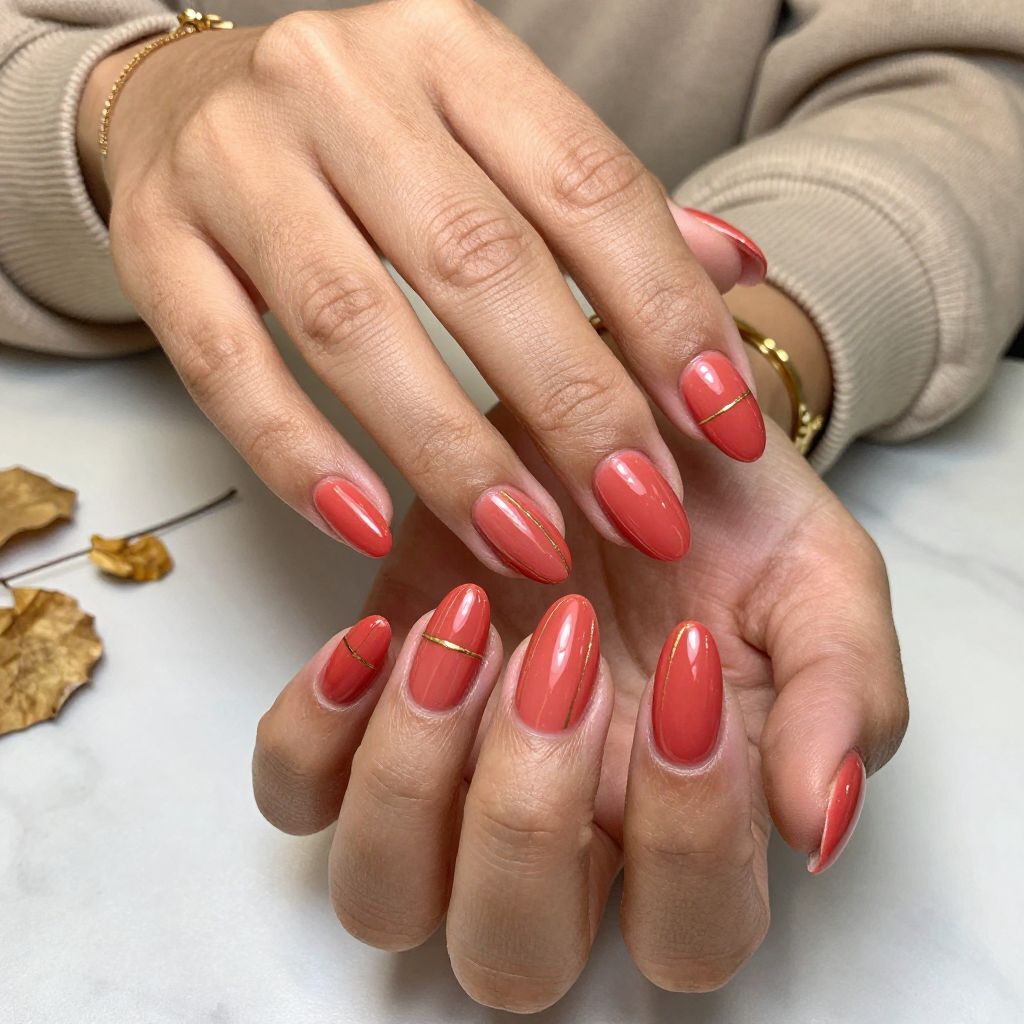 Coral Red Almonds with Subtle Gold Stripes