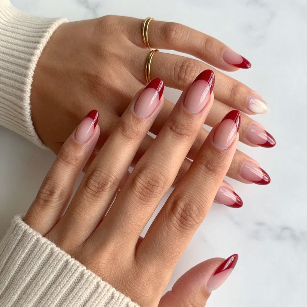 Classic Red with Clear Almond Tips