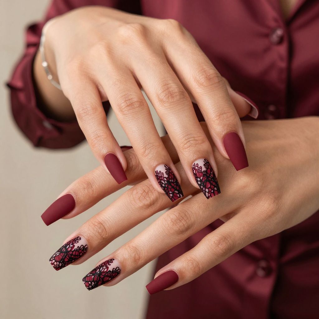 Red Matte Base With Black Lace Overlay