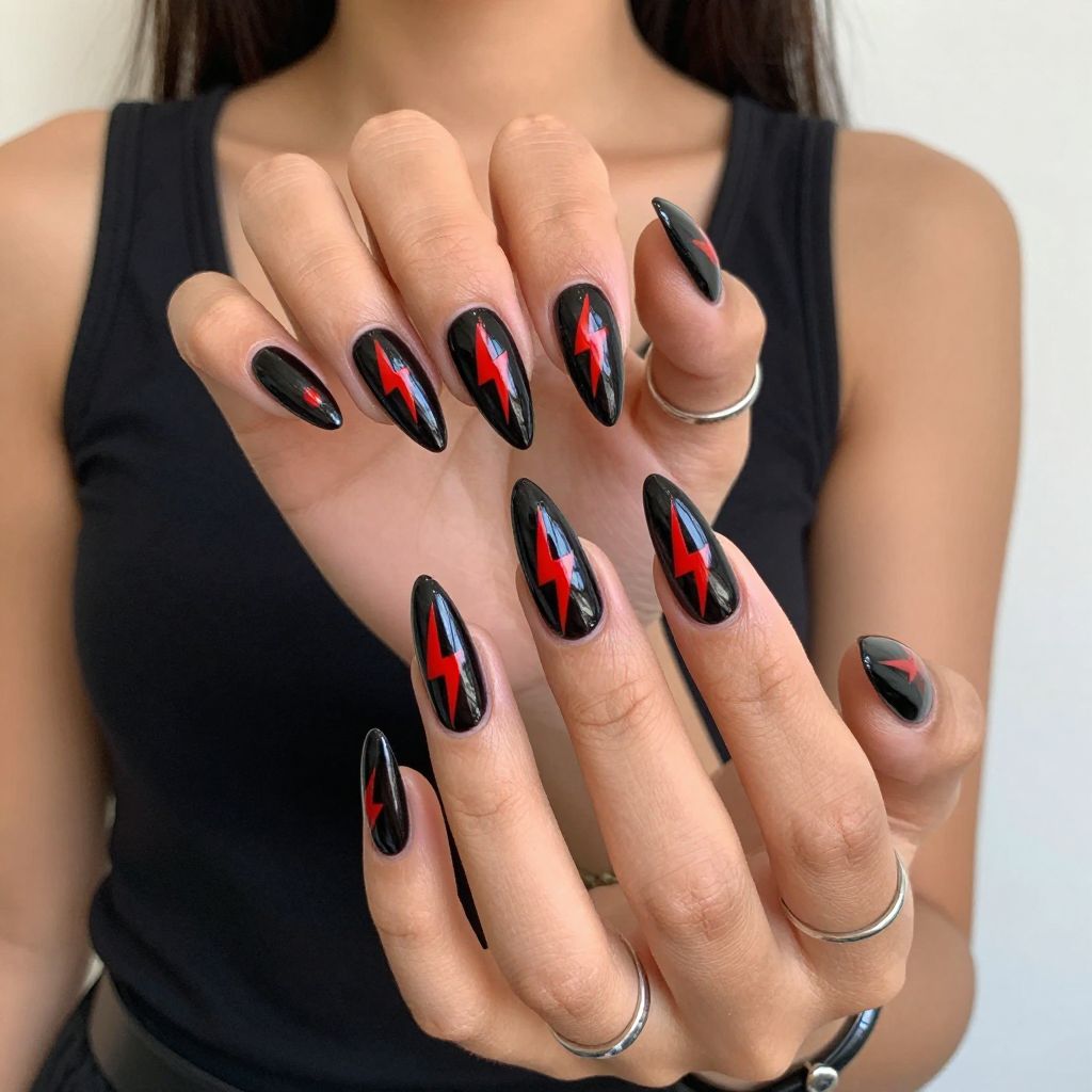 Black Base With Red Lightning Bolts