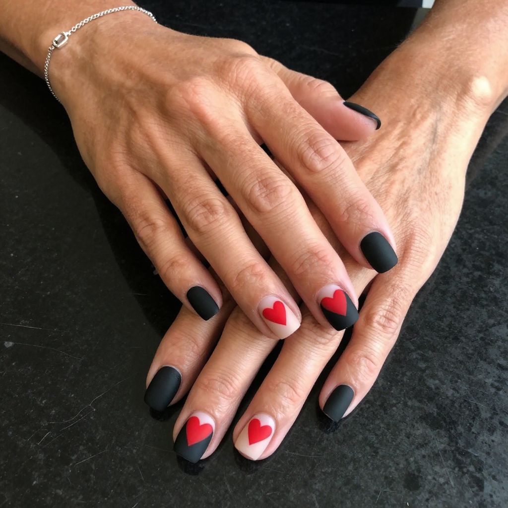 Matte Black With Red Negative Space Hearts