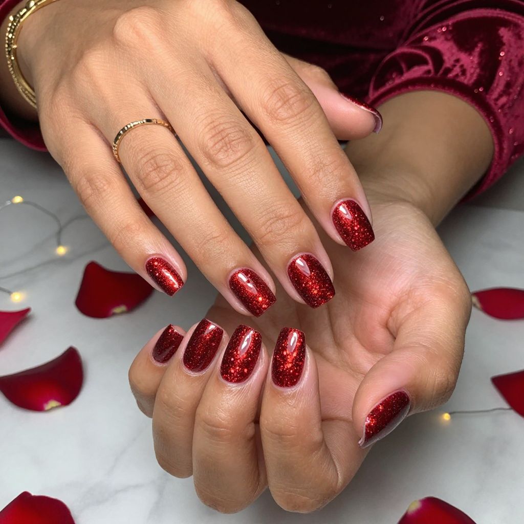 Sparkling Ruby Red Glitter Cat Eye