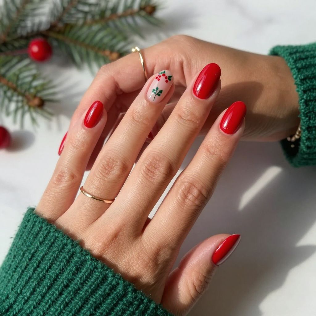 Glossy Red with Festive Holly Accents