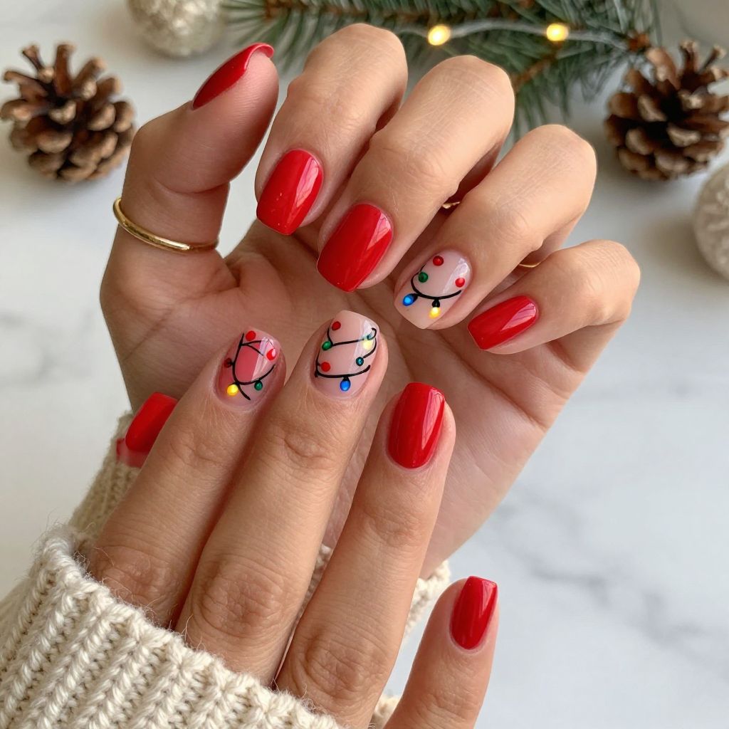 Candy Apple Red Gloss with Miniature Christmas Lights