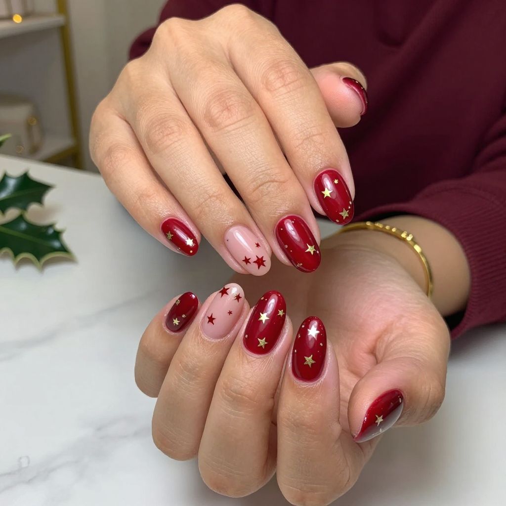 Red Satin with Tiny Gold Stars