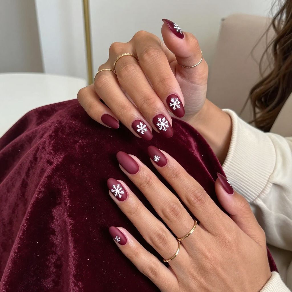 Burgundy Satin Glow with Matte Snowflakes