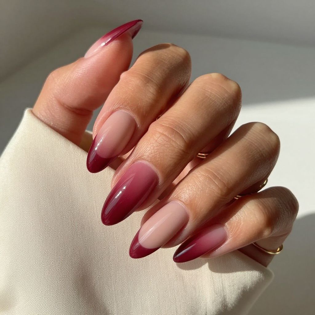 Wine Ombre with Matte French Tips