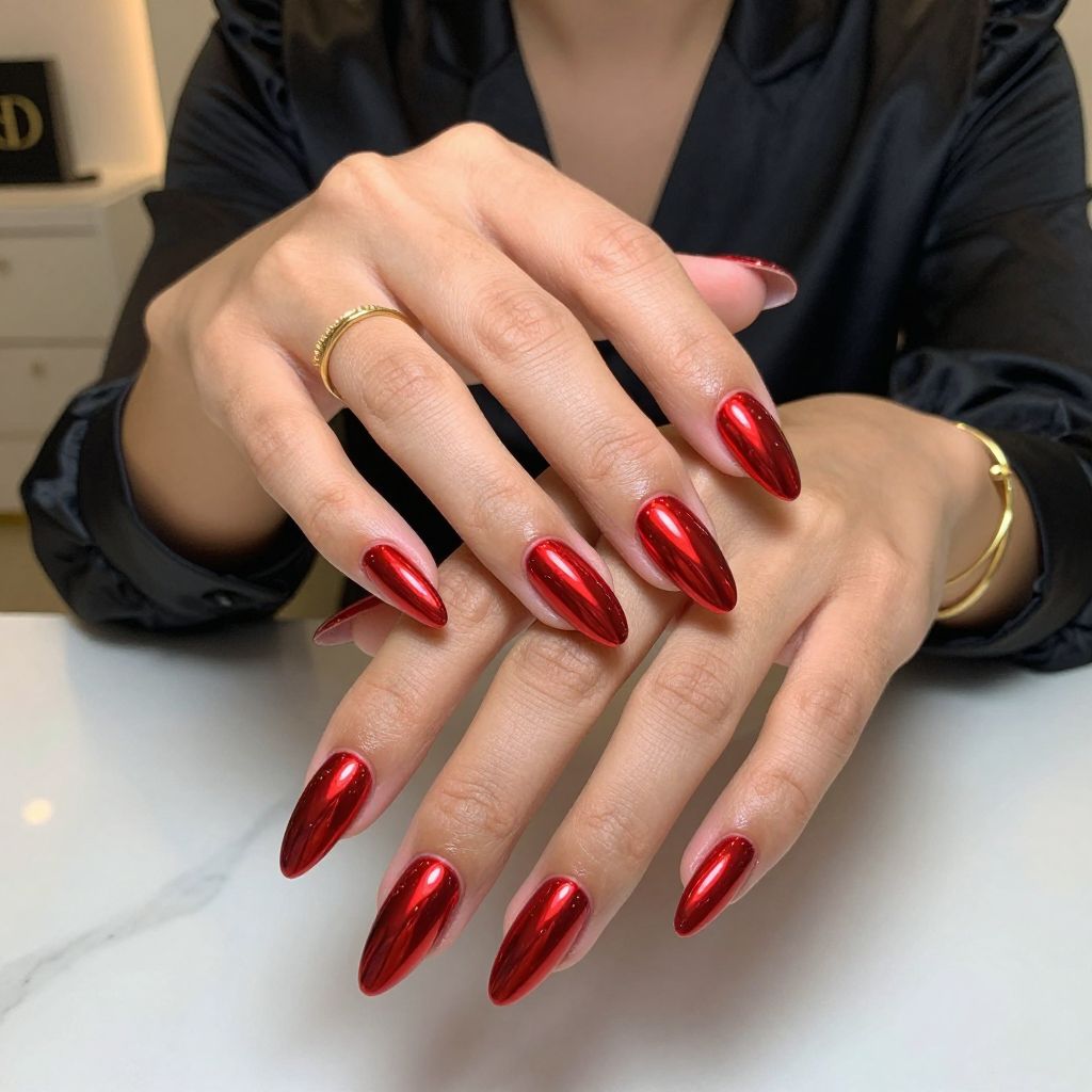 Red Chrome Flare Nails