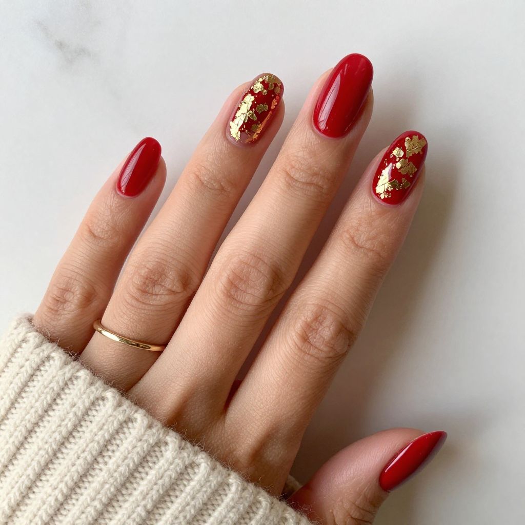 Candy Apple Red with Gold Foil Nails