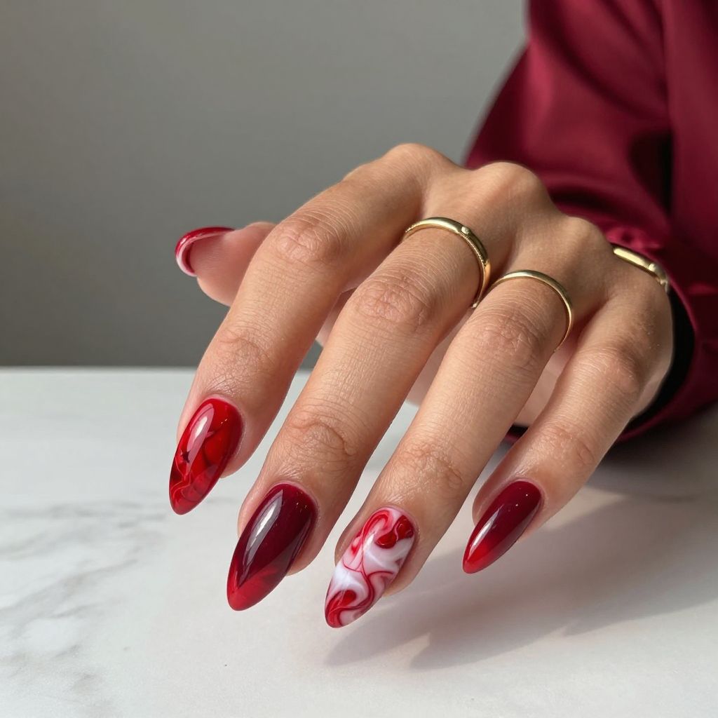 Fiery Red Marble Magic Nails