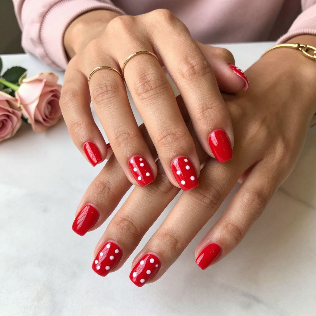 Classic Red with White Polka Dots Nails