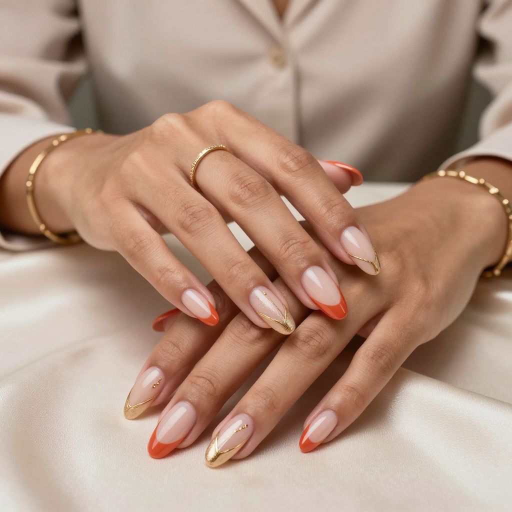 Fiery Coral and Gold French Twist
