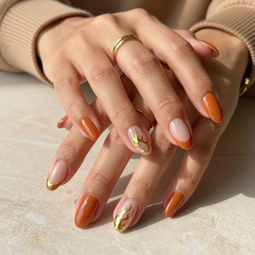 Burnt Orange French With Foil Flames