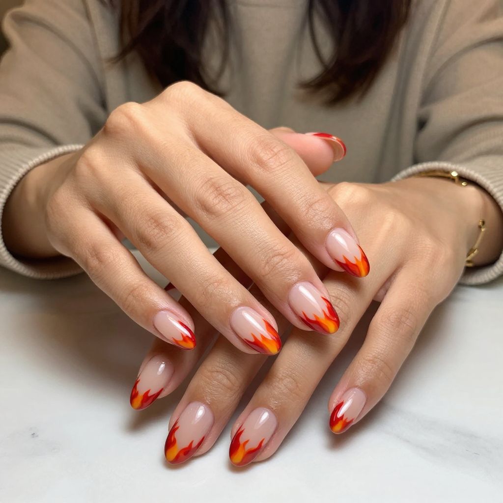 Fiery French Tips With Negative Space