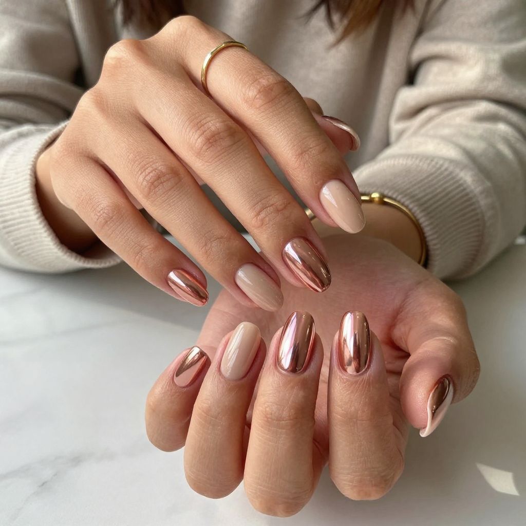 Rose Gold Chrome with Nude Contrast