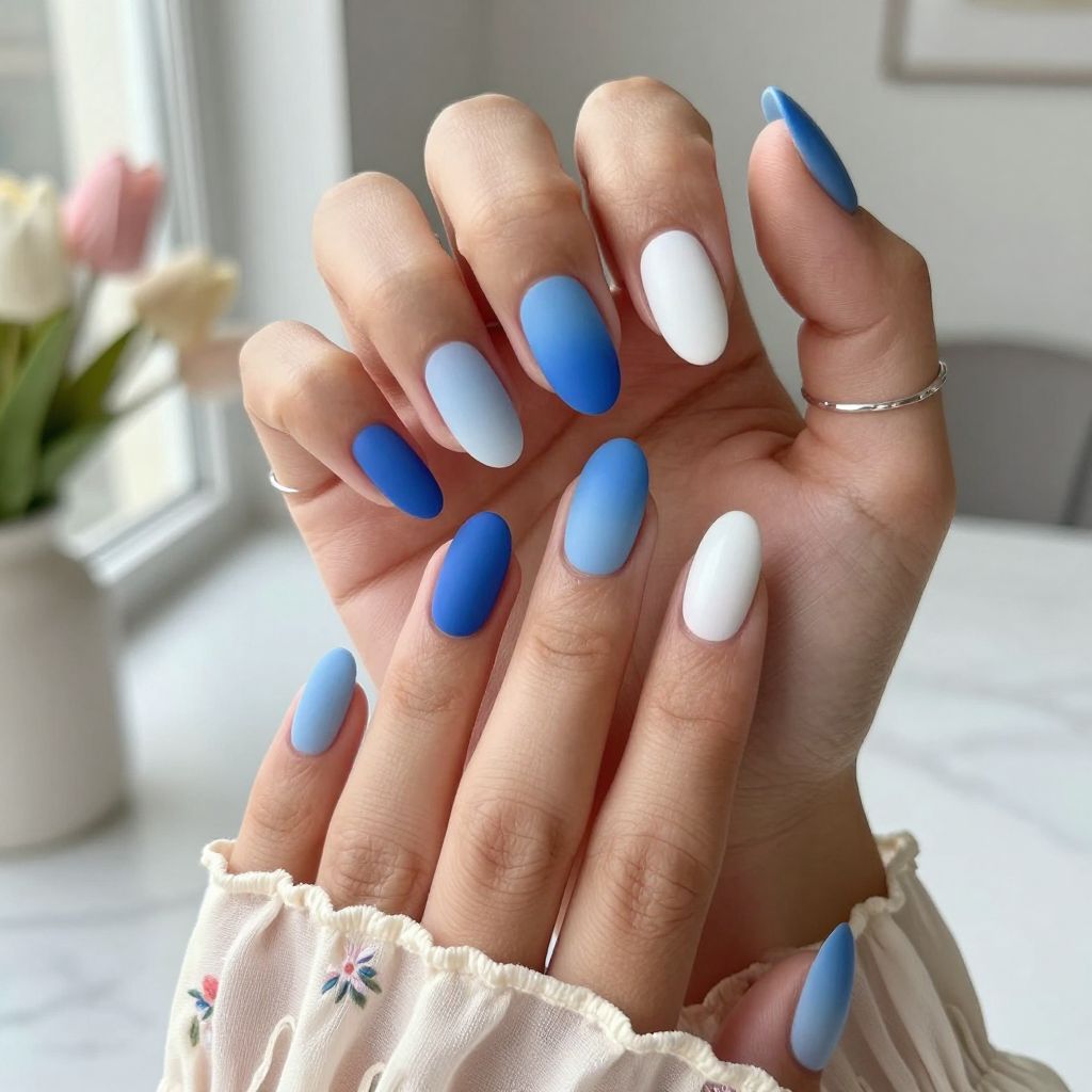 Ombre Royal Blues with White Tips