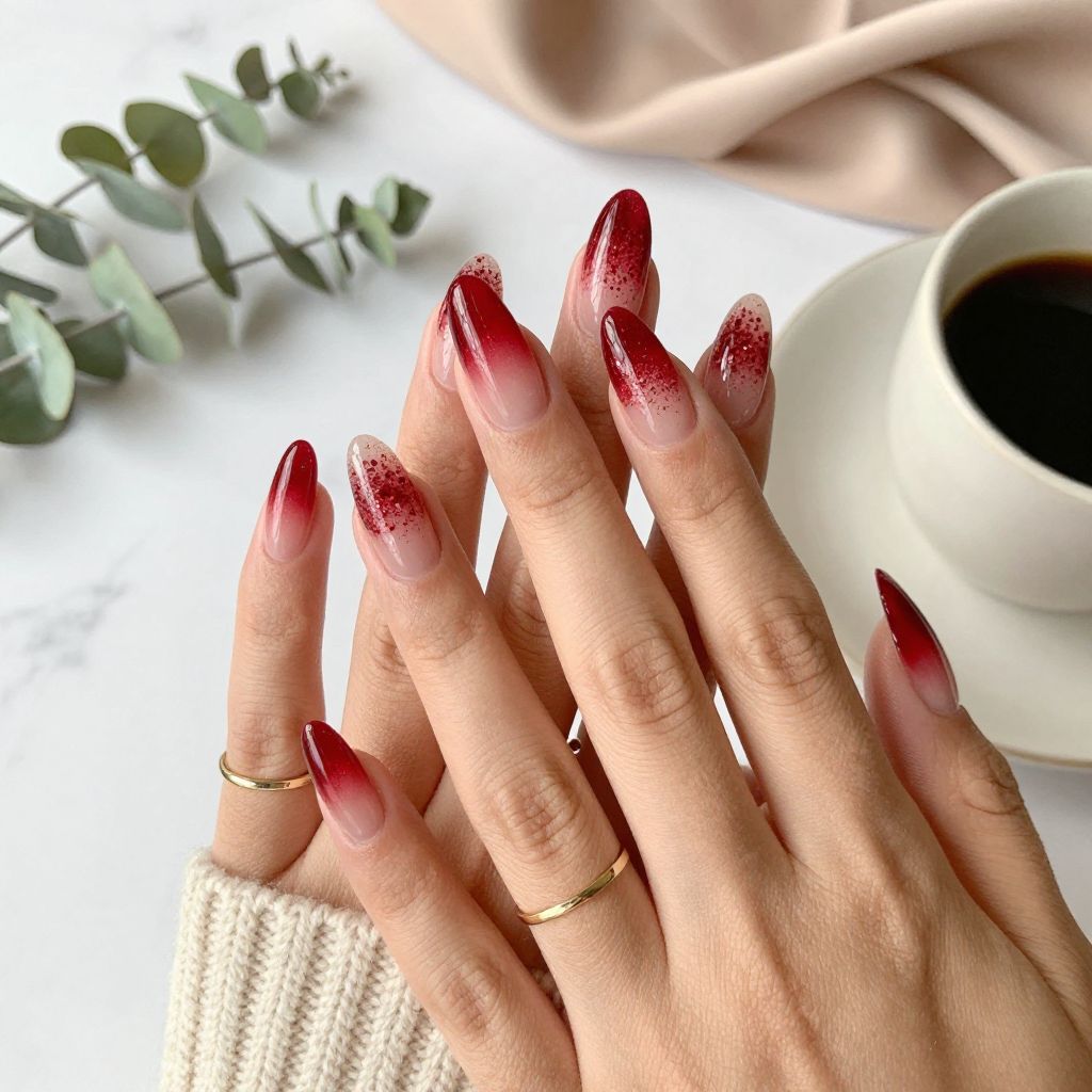 Ruby Ombre Glitter Tips